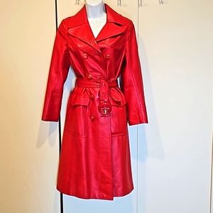 Leather Red Long Woman's  Coat Size 6